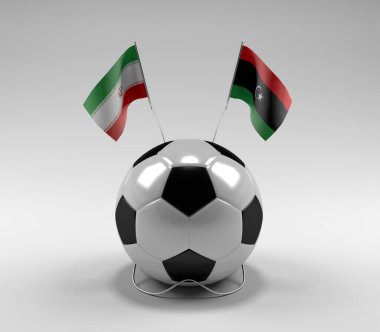 İran - Libya Futbol Bayrakları, Beyaz Arkaplan - 3D Hazırlama