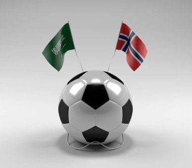 Suudi Arabistan - Norveç Futbol Bayrakları, Beyaz Arkaplan - 3D Render