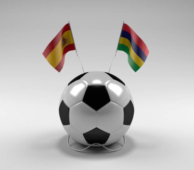İspanya - Mauritius Futbol Bayrakları, Beyaz Arkaplan - 3D Render