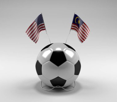 Amerika Birleşik Devletleri - Malezya Futbol Bayrakları, Beyaz Arkaplan - 3D Render