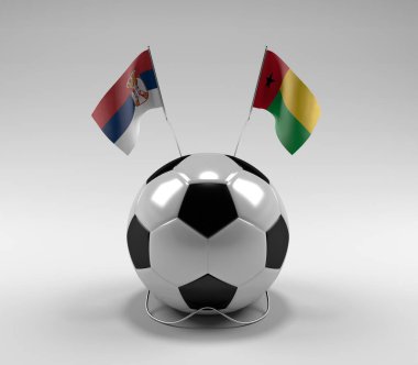 Sırbistan - Gine-Bissau Futbol Bayrakları, Beyaz Arkaplan - 3D Render