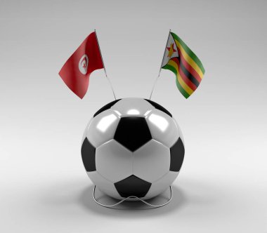 Tunus - Zimbabwe Futbol Bayrakları, Beyaz Arkaplan - 3D Render