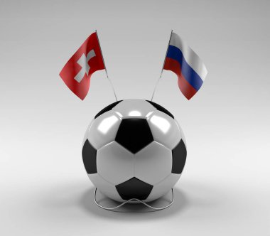 İsviçre - Rusya Futbol Bayrakları, Beyaz Arkaplan - 3D Render
