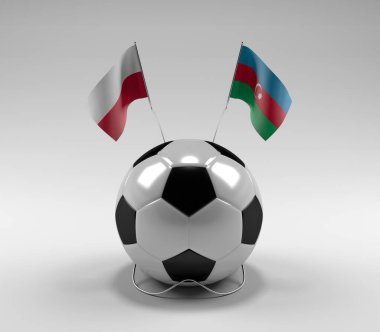 Polonya - Azerbaycan Futbol Bayrakları, Beyaz Arkaplan - 3D Render
