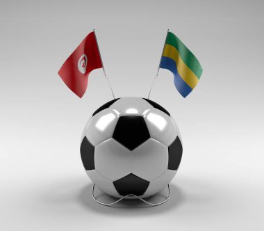 Tunus - Gabon Futbol Bayrakları, Beyaz Arkaplan - 3D Render