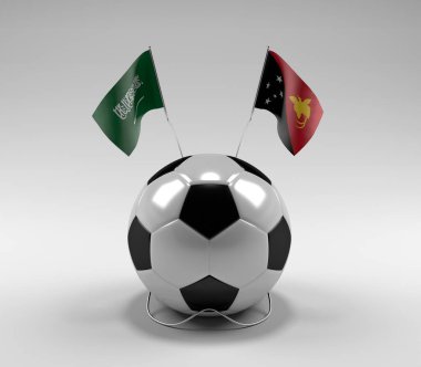Suudi Arabistan - Papua-Yeni-Gine Futbol Bayrakları, Beyaz Arkaplan - 3D Render