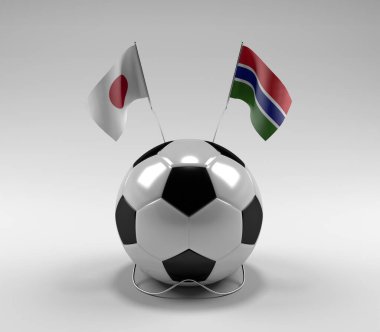 Japonya - Gambiya Futbol Bayrakları, Beyaz Arkaplan - 3D Render