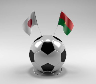 Japonya - Burkina-Faso Futbol Bayrakları, Beyaz Arkaplan - 3D Render