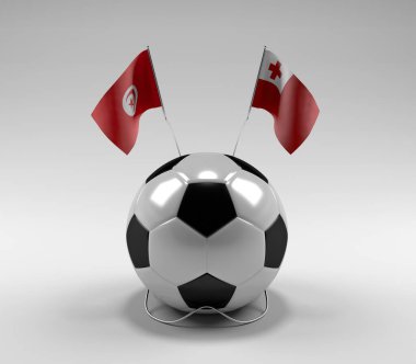 Tunus - Tonga Futbol Bayrakları, Beyaz Arkaplan - 3D Render
