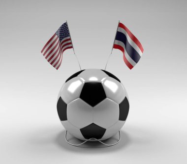 Amerika Birleşik Devletleri - Tayland Futbol Bayrakları, Beyaz Arkaplan - 3D Render