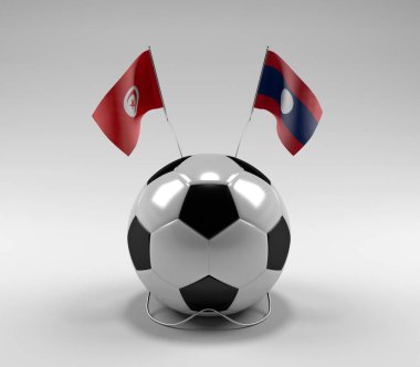 Tunus - Laos Futbol Bayrakları, Beyaz Arkaplan - 3D Render