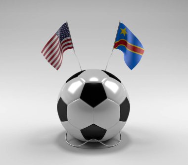 Amerika Birleşik Devletleri - Kongo Demokratik Cumhuriyeti Futbol Bayrakları, Beyaz Arkaplan - 3D Render