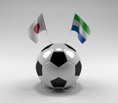 Japonya - Sierra-Leone Futbol Bayrakları, Beyaz Arkaplan - 3D Render