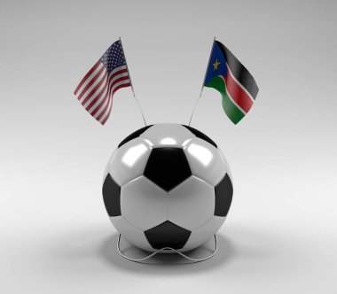 Amerika Birleşik Devletleri - Güney Sudan Futbol Bayrakları, Beyaz Arkaplan - 3D Render