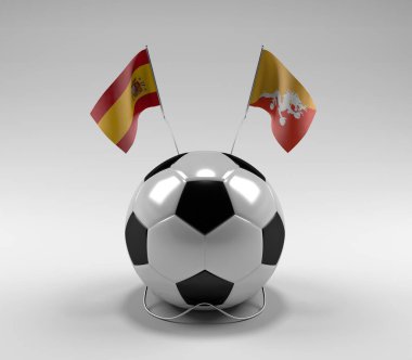 İspanya - Bhutan Futbol Bayrakları, Beyaz Arkaplan - 3D Render