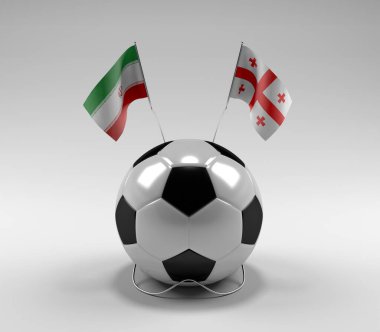 İran - Gürcistan Futbol Bayrakları, Beyaz Arkaplan - 3D Hazırlama