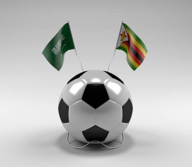 Suudi Arabistan - Zimbabve Futbol Bayrakları, Beyaz Arkaplan - 3D Render