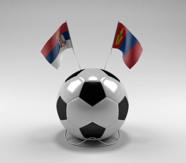 Sırbistan - Moğolistan Futbol Bayrakları, Beyaz Arkaplan - 3D Hazırlama
