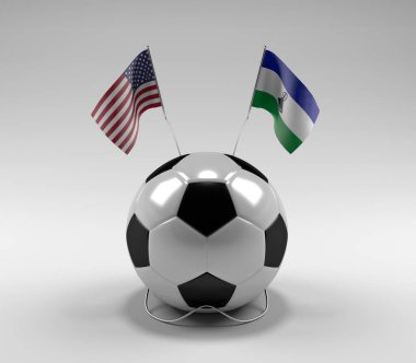 Amerika Birleşik Devletleri Lesotho Futbol Bayrakları, Beyaz Arkaplan - 3D Render