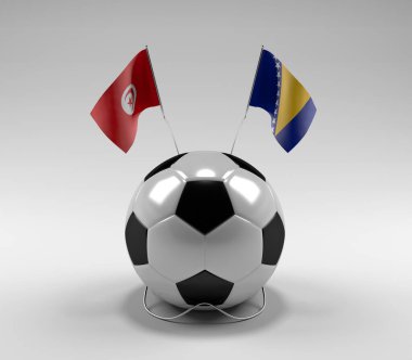 Tunus - Bosna-Hersek Futbol Bayrakları, Beyaz Arkaplan - 3D Render