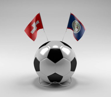 İsviçre - Belize Futbol Bayrakları, Beyaz Arkaplan - 3D Render