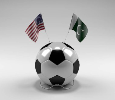 Amerika Birleşik Devletleri - Pakistan Futbol Bayrakları, Beyaz Arkaplan - 3D Yapılandırma