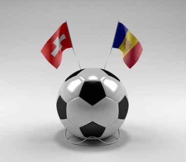 İsviçre - Andorra Futbol Bayrakları, Beyaz Arkaplan - 3D Render