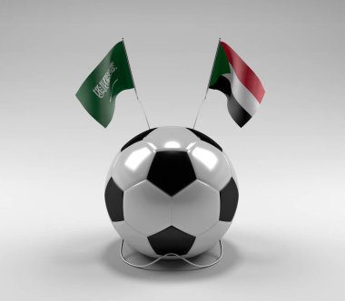 Suudi Arabistan - Sudan Futbol Bayrakları, Beyaz Arkaplan - 3D Render