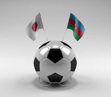 Japonya - Azerbaycan Futbol Bayrakları, Beyaz Arkaplan - 3D Render