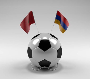 Fas - Ermenistan Futbol Bayrakları, Beyaz Arkaplan - 3D Render