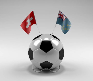 İsviçre - Tuvalu Futbol Bayrakları, Beyaz Arkaplan - 3D Render