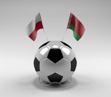 Polonya - Beyaz Futbol Bayrakları, Beyaz Arkaplan - 3D Render
