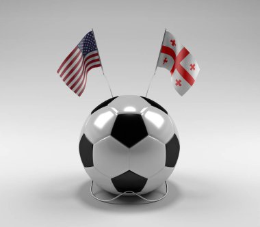 Amerika Birleşik Devletleri - Gürcistan Futbol Bayrakları, Beyaz Arkaplan - 3D Render