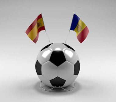 İspanya - Andorra Futbol Bayrakları, Beyaz Arkaplan - 3D Render