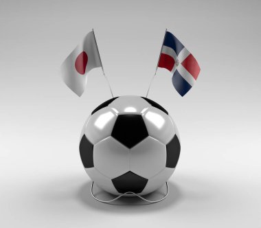 Japonya - Dominik Cumhuriyeti Futbol Bayrakları, Beyaz Arkaplan - 3D Render