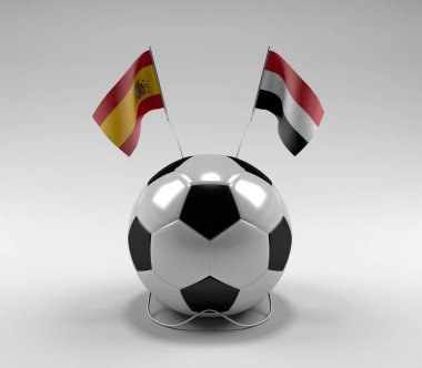 İspanya - Yemen Futbol Bayrakları, Beyaz Arkaplan - 3D Render