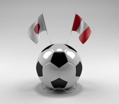 Japonya - Peru Futbol Bayrakları, Beyaz Arkaplan - 3D Render