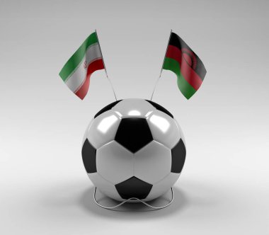 İran - Malavi Futbol Bayrakları, Beyaz Arkaplan - 3D Render