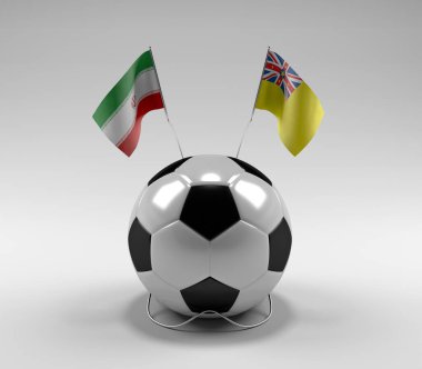 İran - Niue Futbol Bayrakları, Beyaz Arkaplan - 3D Render