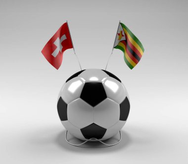 İsviçre - Zimbabwe Futbol Bayrakları, Beyaz Arkaplan - 3D Render
