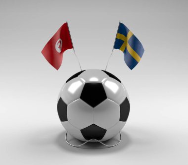 Tunus - İsveç Futbol Bayrakları, Beyaz Arkaplan - 3D Render