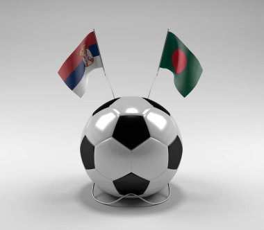 Sırbistan - Bangladeş Futbol Bayrakları, Beyaz Arkaplan - 3D Render