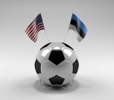 Amerika Birleşik Devletleri - Estonya Futbol Bayrakları, Beyaz Arkaplan - 3D Render