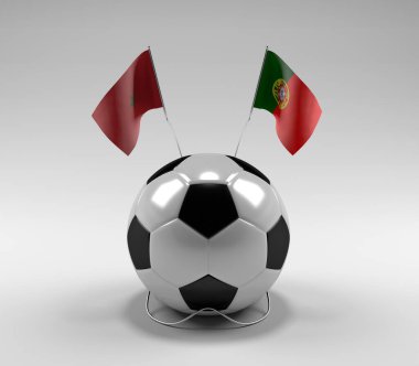 Fas - Portekiz Futbol Bayrakları, Beyaz Arkaplan - 3D Render