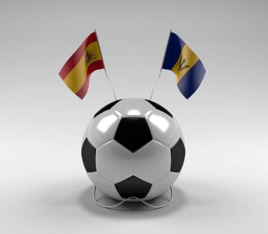 İspanya - Barbados Futbol Bayrakları, Beyaz Arkaplan - 3D Render
