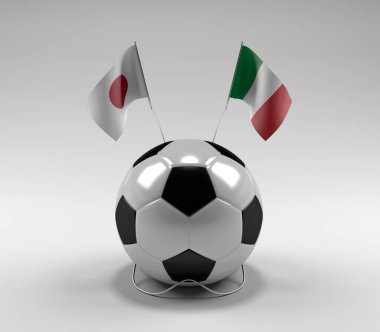 Japonya - İtalya Futbol Bayrakları, Beyaz Arkaplan - 3D Render