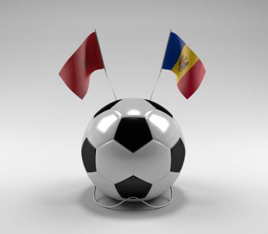 Fas - Moldova Futbol Bayrakları, Beyaz Arkaplan - 3D Render