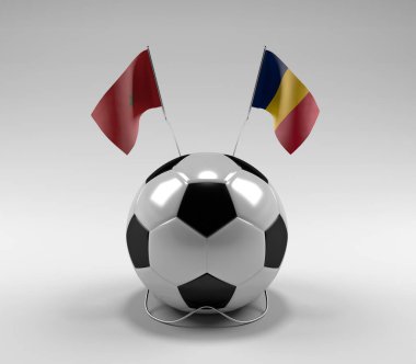Fas - Çad Futbol Bayrakları, Beyaz Arkaplan - 3D Render