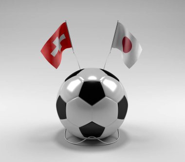 İsviçre - Japonya Futbol Bayrakları, Beyaz Arkaplan - 3D Render