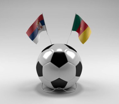 Sırbistan - Kamerun Futbol Bayrakları, Beyaz Arkaplan - 3D Hazırlama